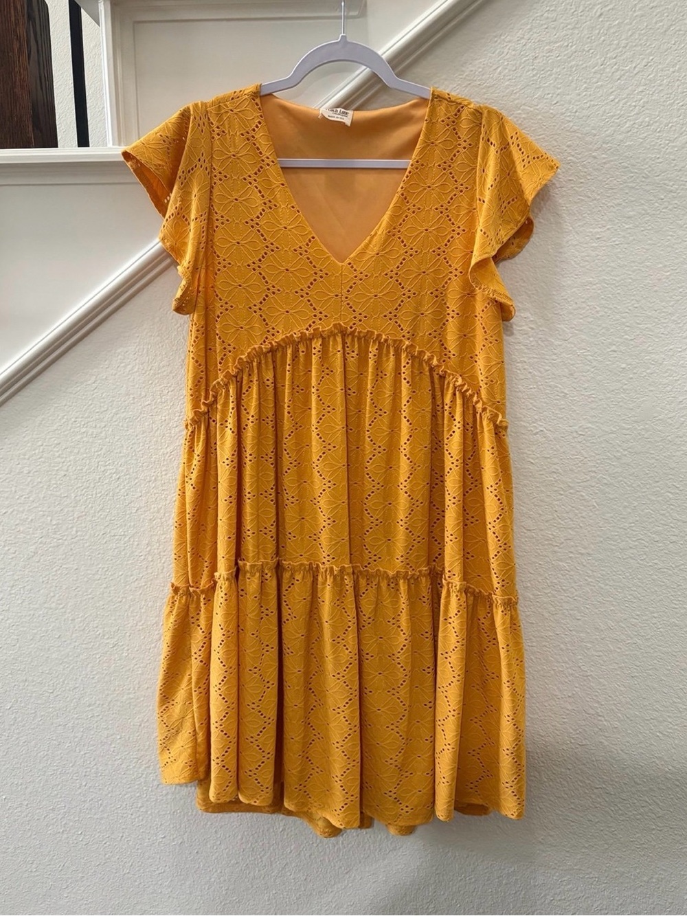 Peach Love Golden Floral Lace Eyelet Dress